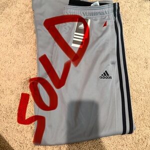 “New” Adidas Mens Gray Joggers with Black Stripes sizeL